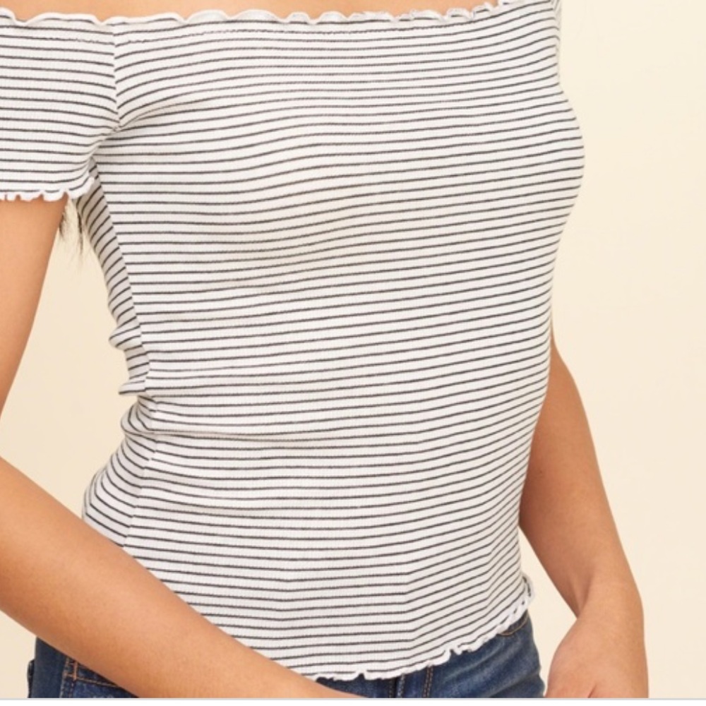 RARE brandy striped ruffle off the shoulder top